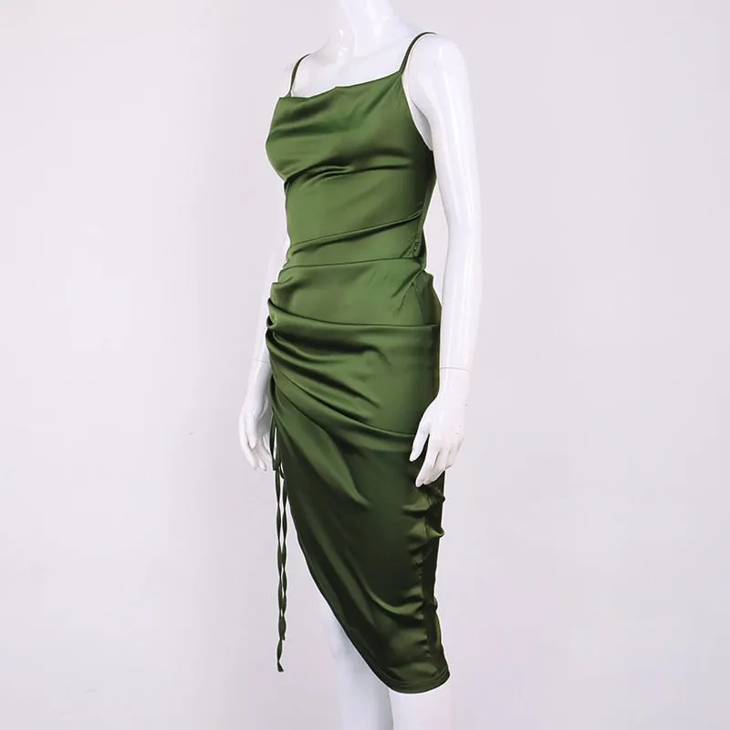 Ruched Satin Summer Dress