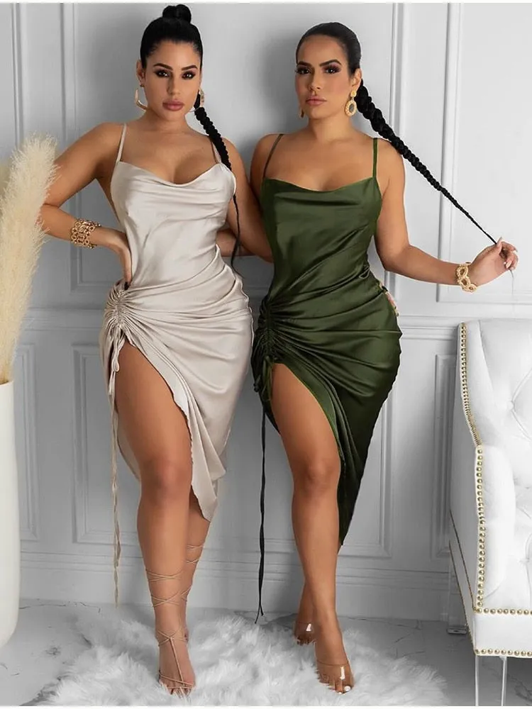 Ruched Satin Summer Dress