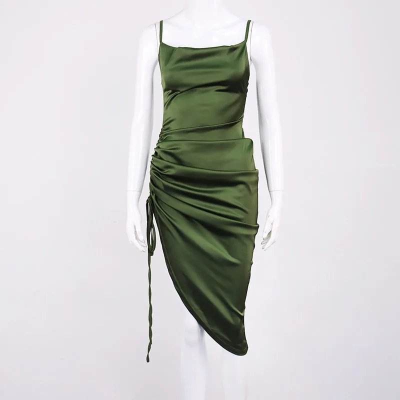 Ruched Satin Summer Dress