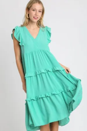 Ruffle Tiered Cap Sleeve Midi Dress Plus Size Available