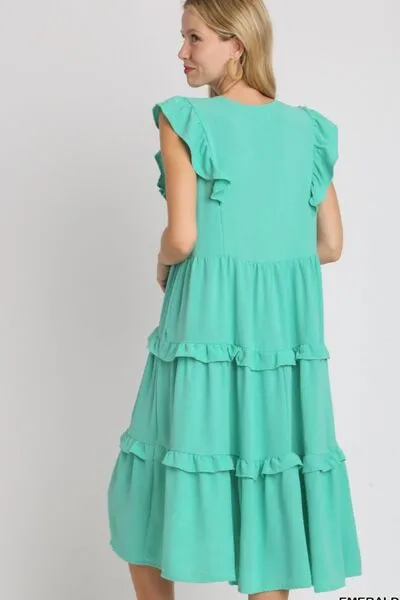 Ruffle Tiered Cap Sleeve Midi Dress Plus Size Available