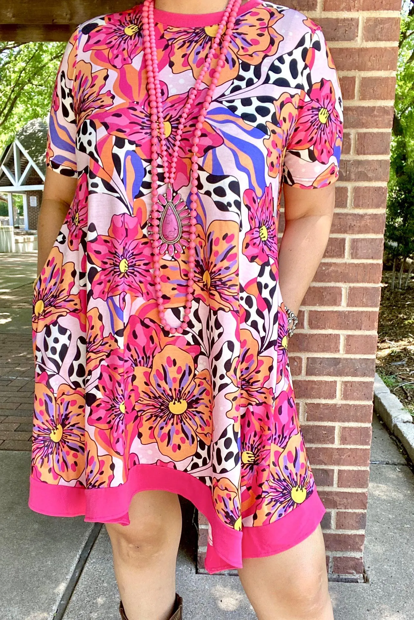 S, M, L, 3XPink Flower, cheetah, dress with pockets