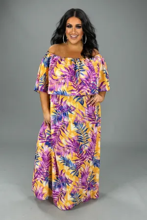 SALE!! LD-A {Waiting On Love} Yellow/Orange Leaf Print Maxi Dress PLUS SIZE 1X 2X 3X