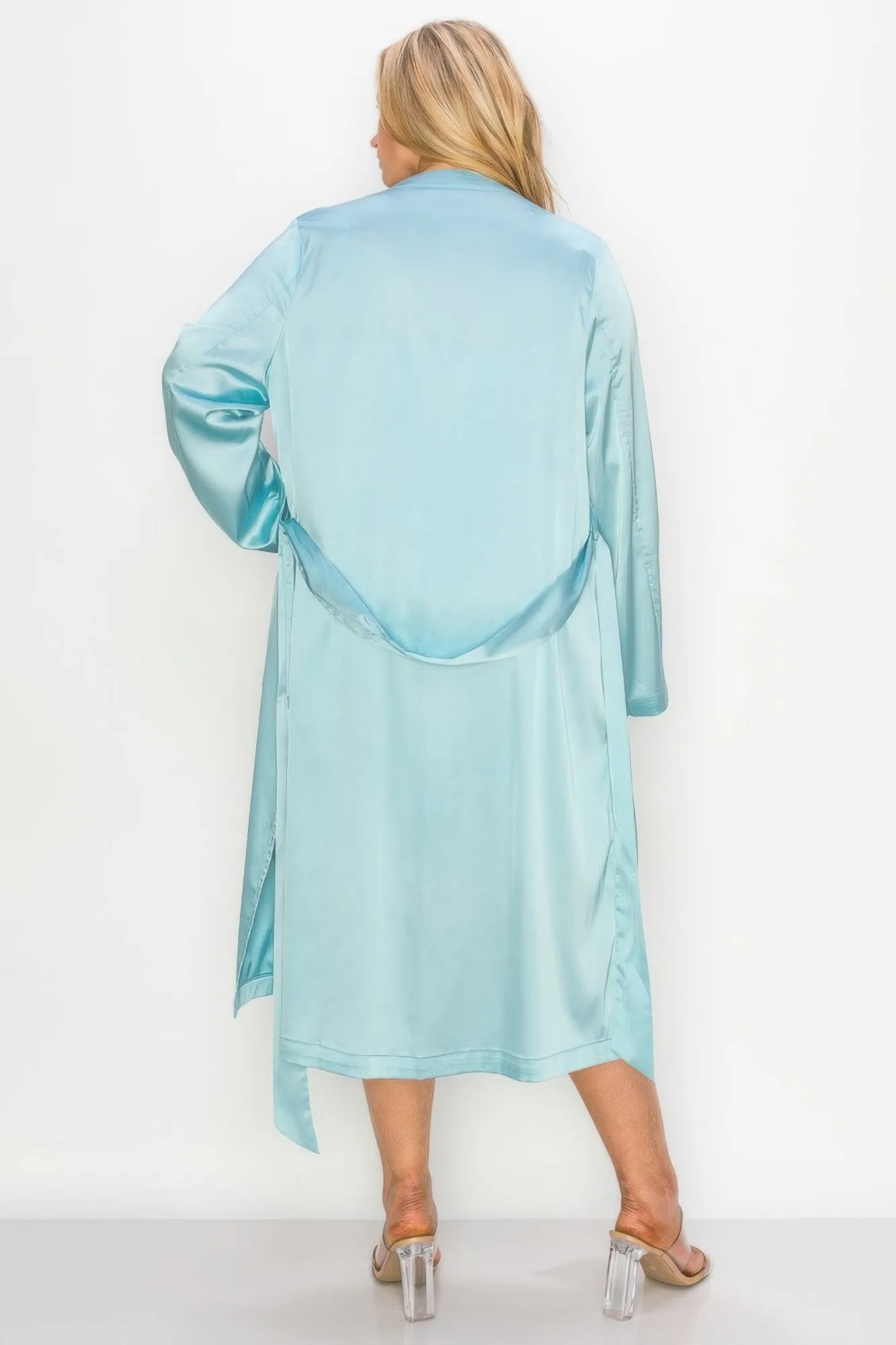 Satin Strap Dress With Self Belt Coat Set
