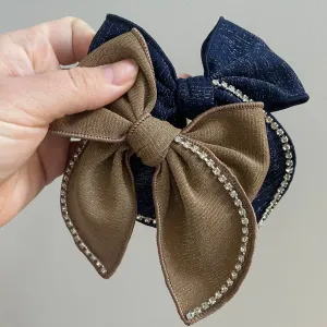 School Uniform Rhinestone Pre-Tied Bow Strips