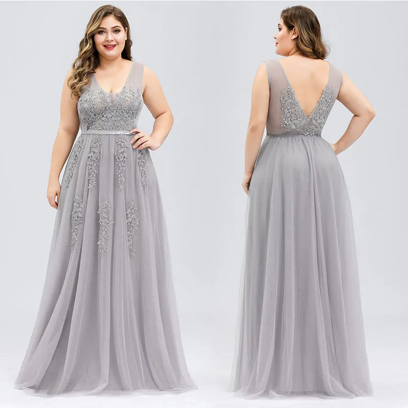 sd-hk Women's Plus Size Double V-Neck Evening Sequin Dress Long
