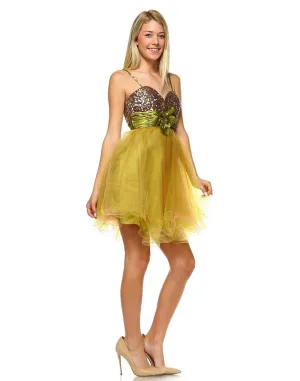 Sequin  Cocktail Babydoll Party Dress with Florette Green PLUS