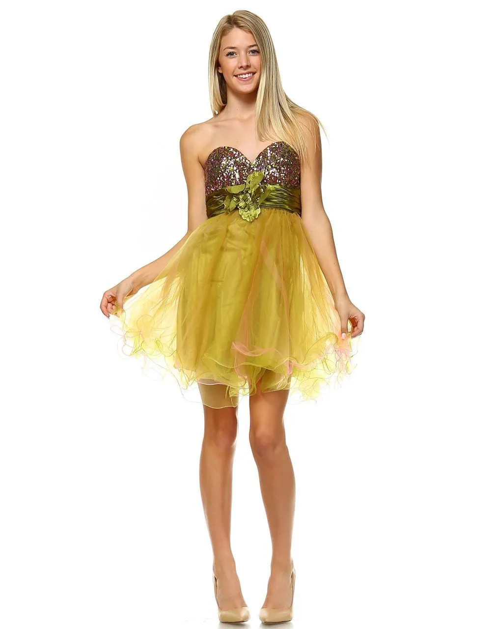Sequin  Cocktail Babydoll Party Dress with Florette Green PLUS