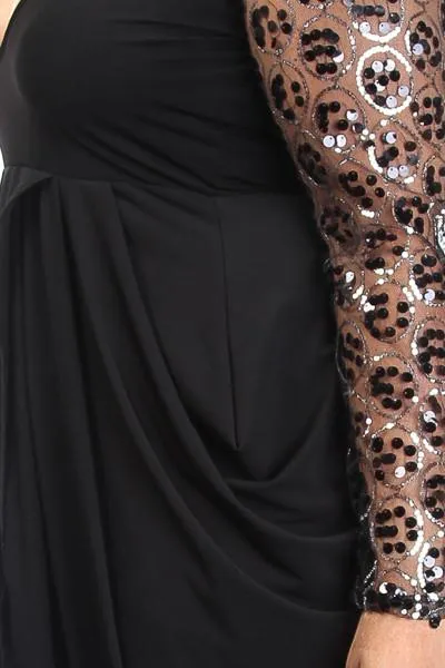 Sequin Sleeves Tulip Hem Plus Size Maxi Dress