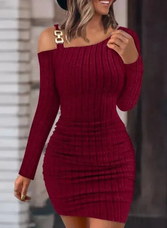 Sexy Chain Off Shoulder Mini Dress