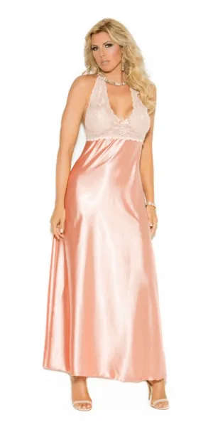 Sexy Delicious Plus Size Peach Charmeuse and Lace Gown