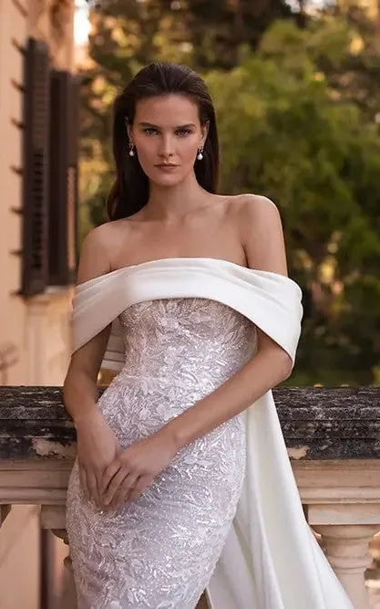 Sexy Floral Mermaid Detachable Train Strapless Wedding Dress Modern Summer Beach Sleeveless Fit and Flare Maxi Bridal Gown