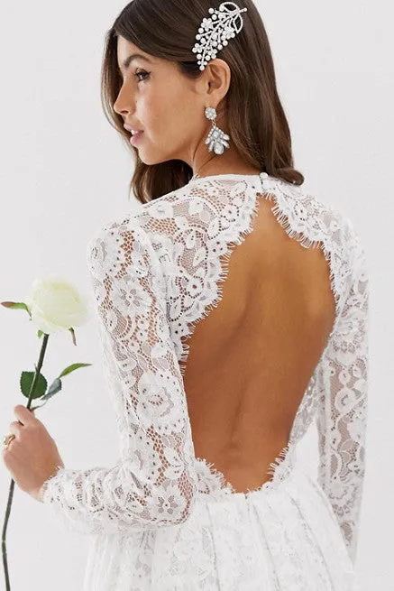 Sexy Lace Sheath Plunging Neckline Keyhole Wedding Dress-715675