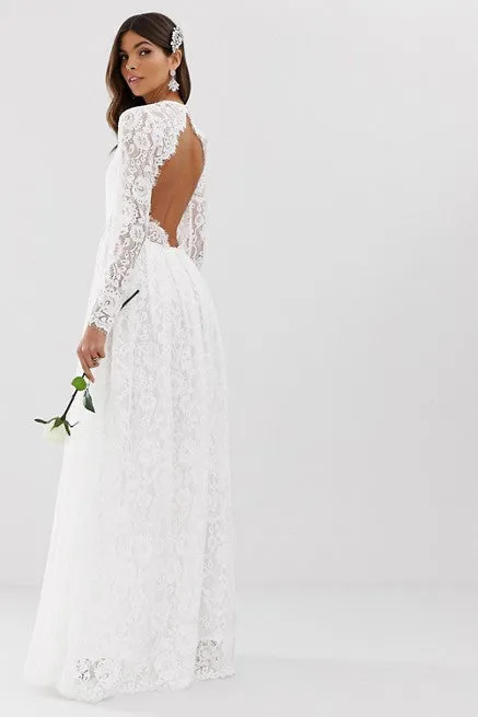 Sexy Lace Sheath Plunging Neckline Keyhole Wedding Dress-715675