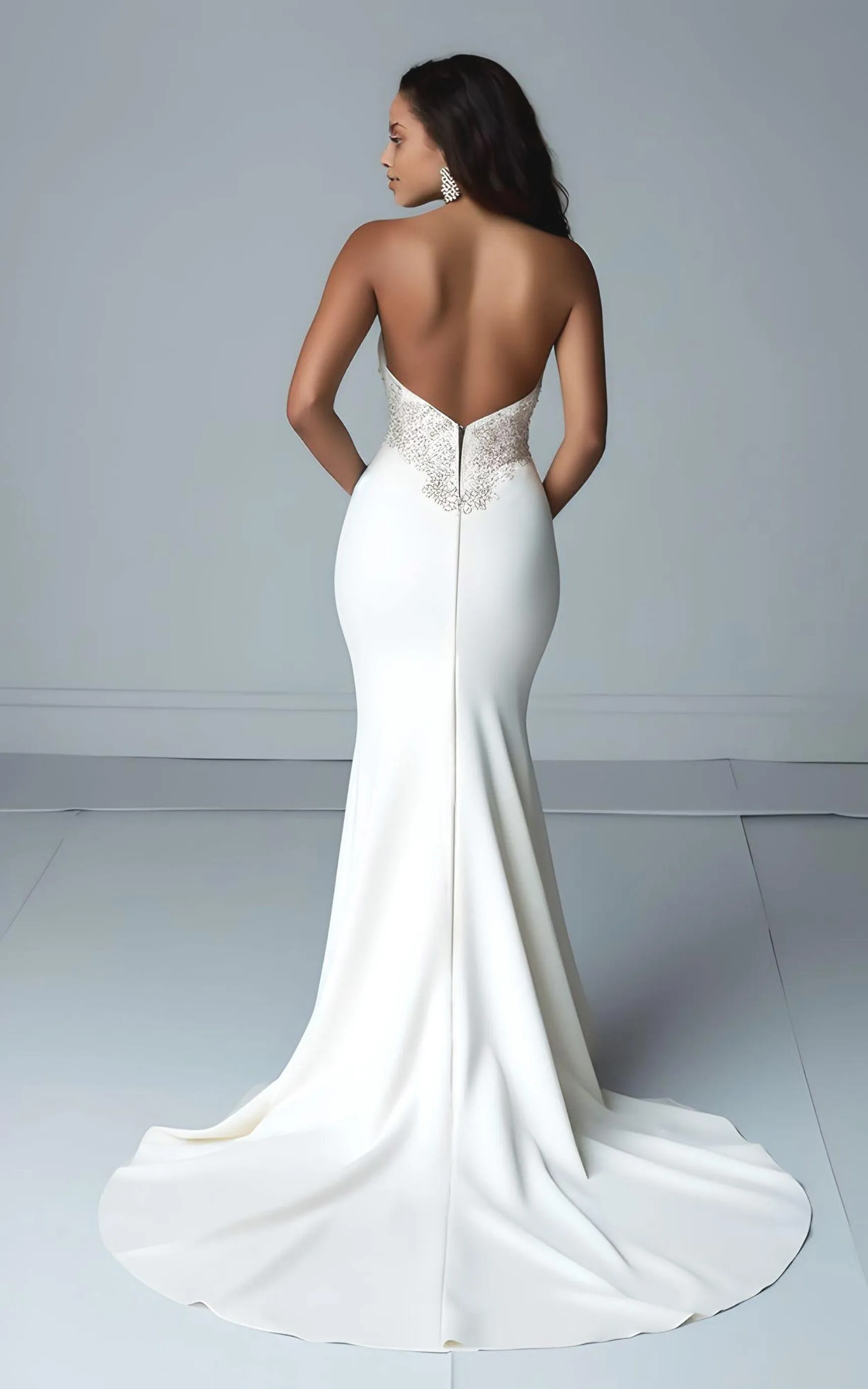 Sexy Mermaid Satin Sleeveless Wedding Dress with Split Front Sweetheart Country Garden Sweep Train Beach Simple Modern-MW_760051