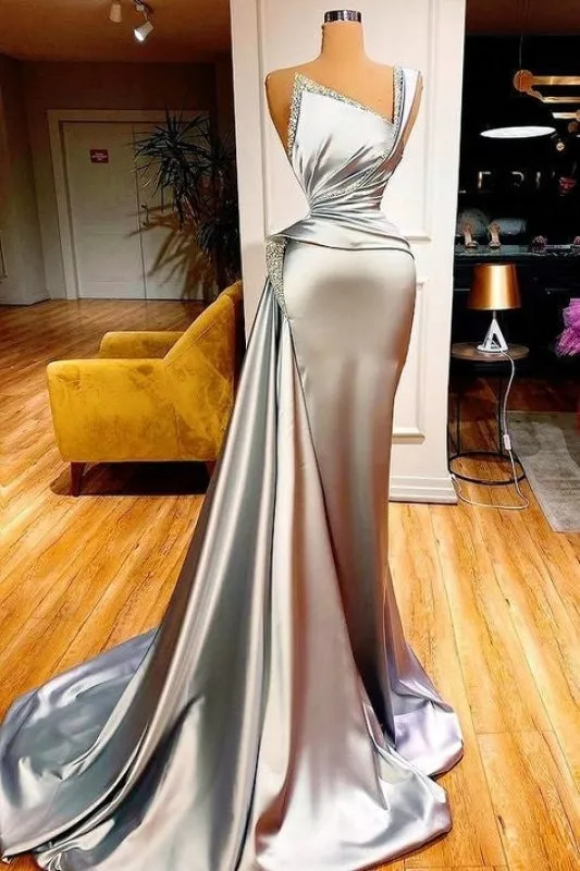 Sexy One Shoulder Mermaid Prom Dress with Sweep Train Evening Party Dress