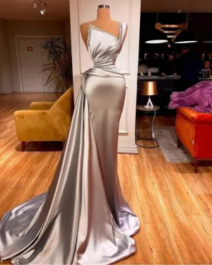 Sexy One Shoulder Mermaid Prom Dress with Sweep Train Evening Party Dress