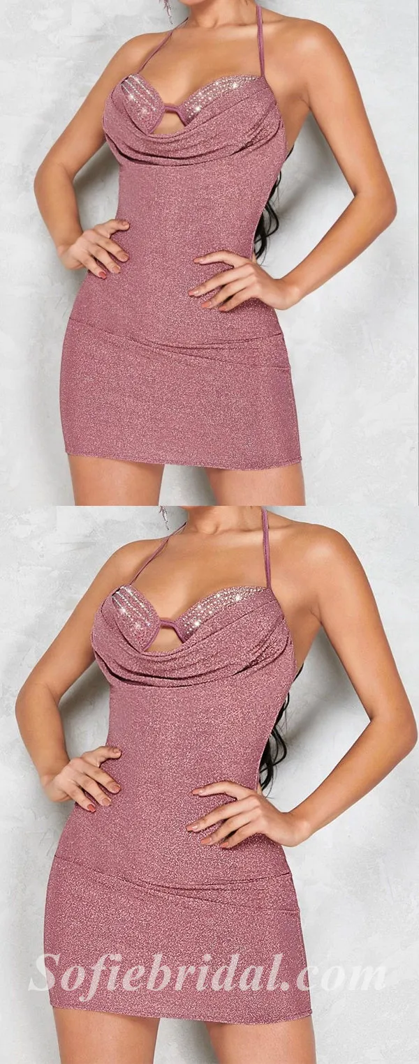 Sexy Shiny Special Fabric Halter Sleeveless Sheath Prom Dresses/Homecoming Dresses ,PDS0490