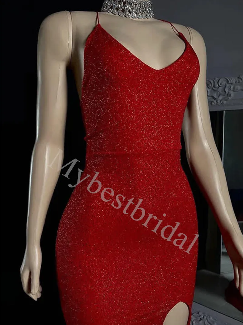 Sexy V-neck Side slit Sheath Prom Dresses,PDS0793
