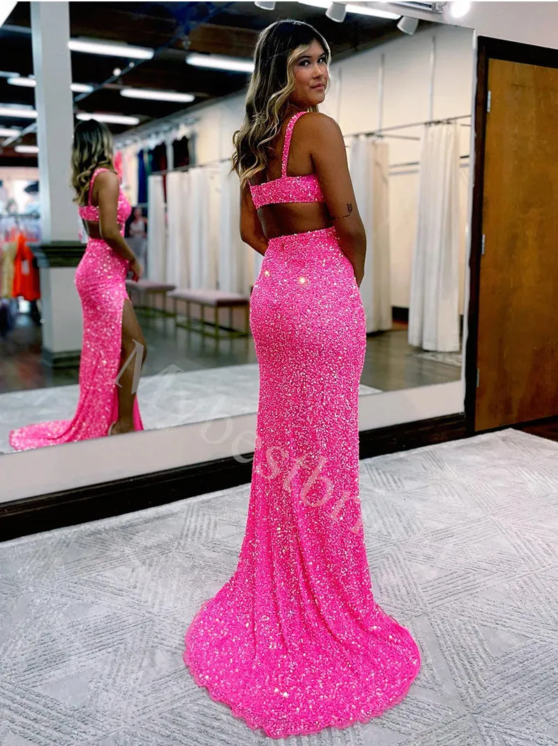 Sexy V-neck Sleeveless Side slit Sheath Prom Dresses,PDS0804