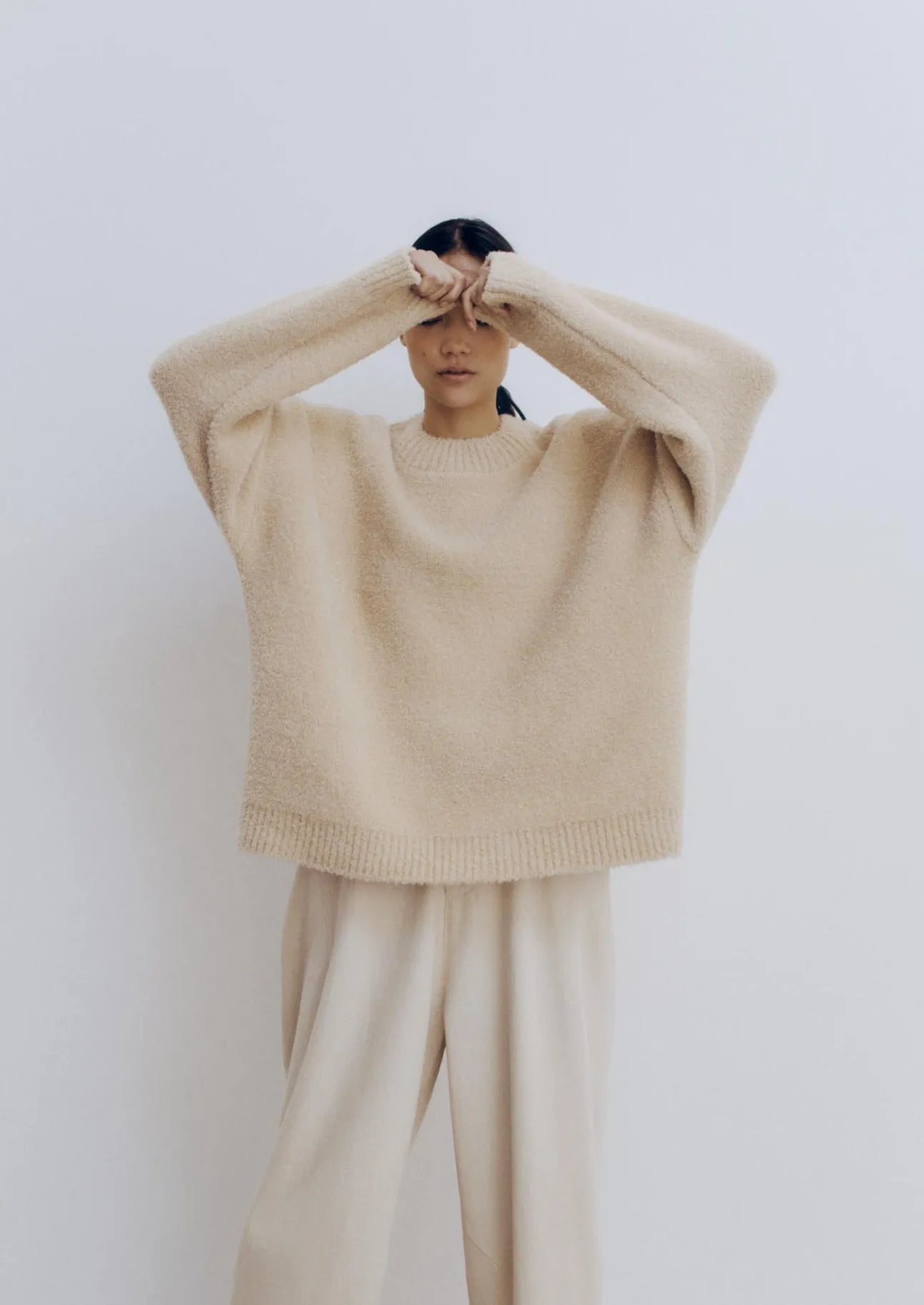 Shearling Sweater, Beige