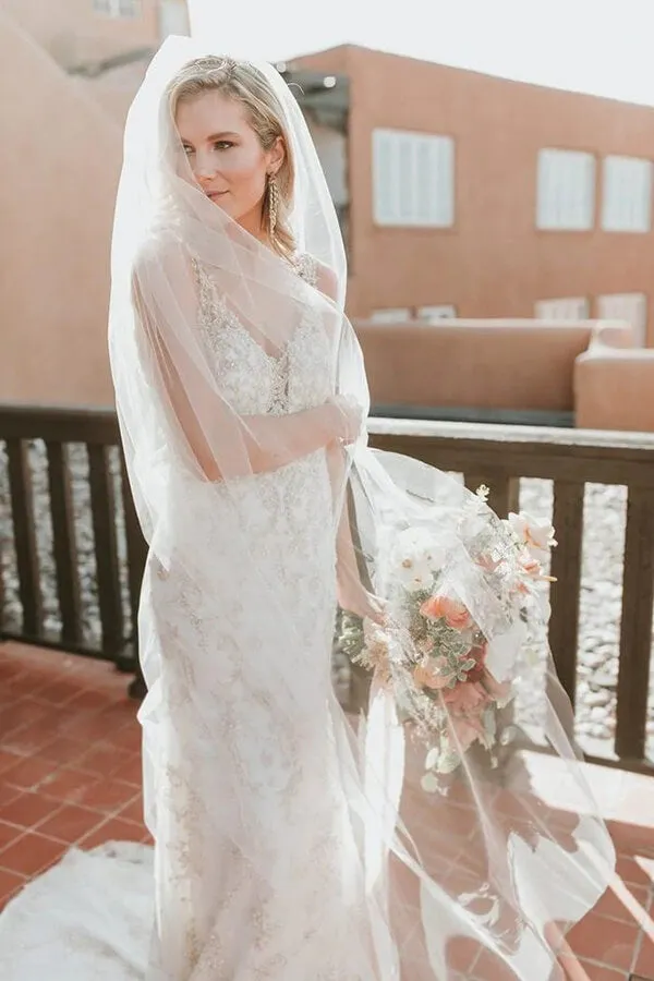 Sheath Beaded V-neck Backless Lace Wedding Dresses, Wedding Gowns, MW704