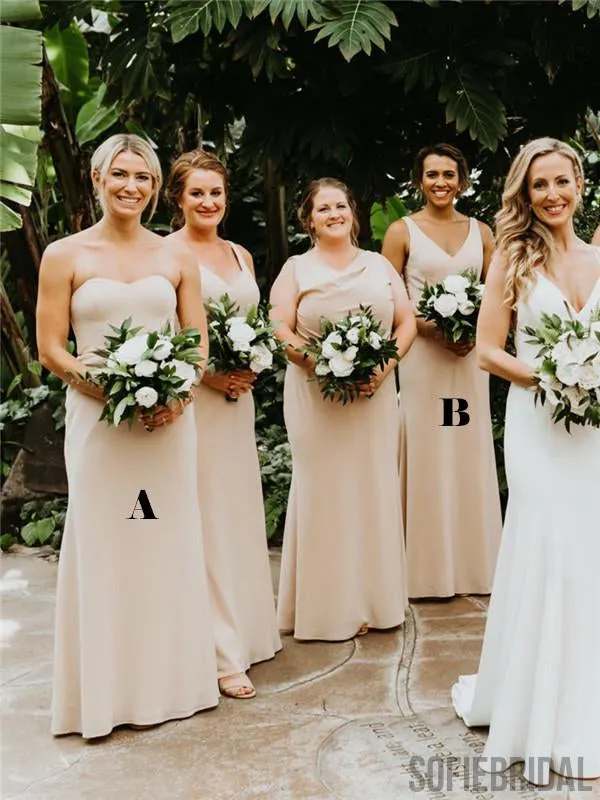 Sheath Floor-length V-neck Sweetheart Long Simple Bridesmaid Dresses, BD1078