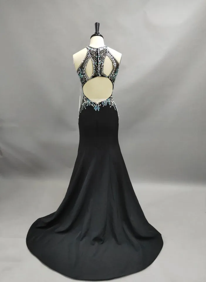 Sheath Jewel-Neck Sleeveless Jersey Keyhole Dress With Crystal Detailing
