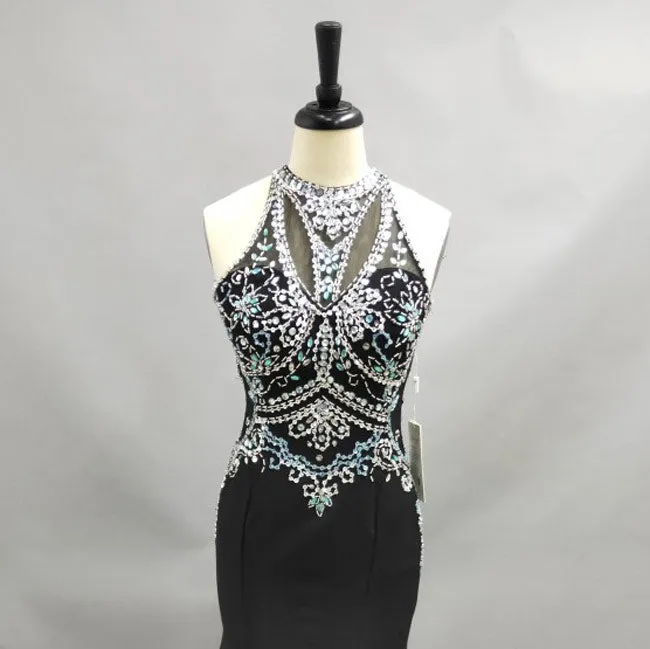 Sheath Jewel-Neck Sleeveless Jersey Keyhole Dress With Crystal Detailing
