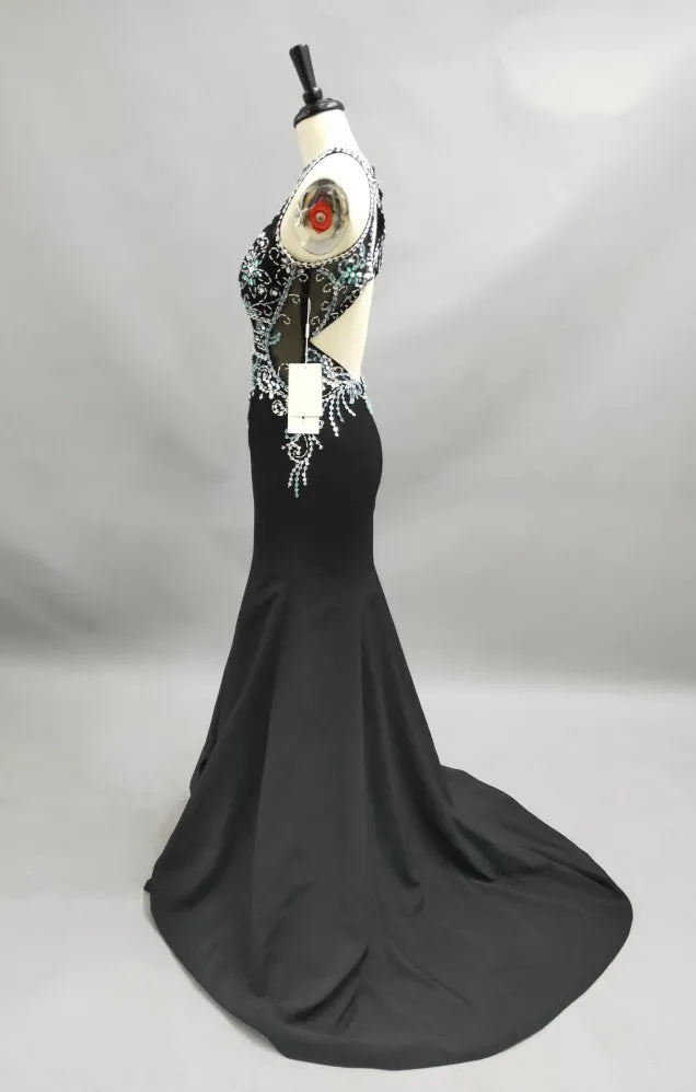 Sheath Jewel-Neck Sleeveless Jersey Keyhole Dress With Crystal Detailing