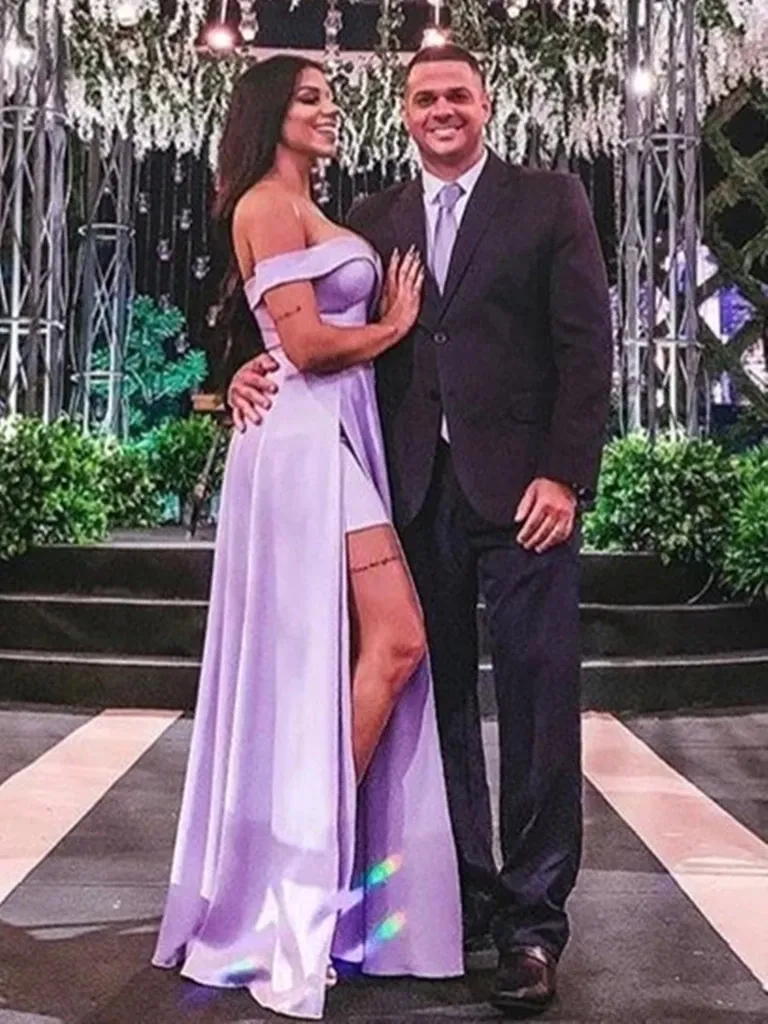 Sheath Off-shoulder Long Purple Prom Dresses With Split, PD0807