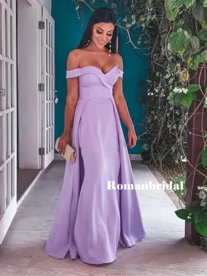 Sheath Off-shoulder Long Purple Prom Dresses With Split, PD0807