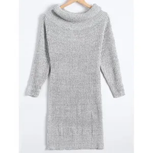 Sheath Turtleneck Chunky Sweater Dress - Light Gray One Size