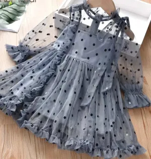 Sheer Polka with shoulder-tie Dress
