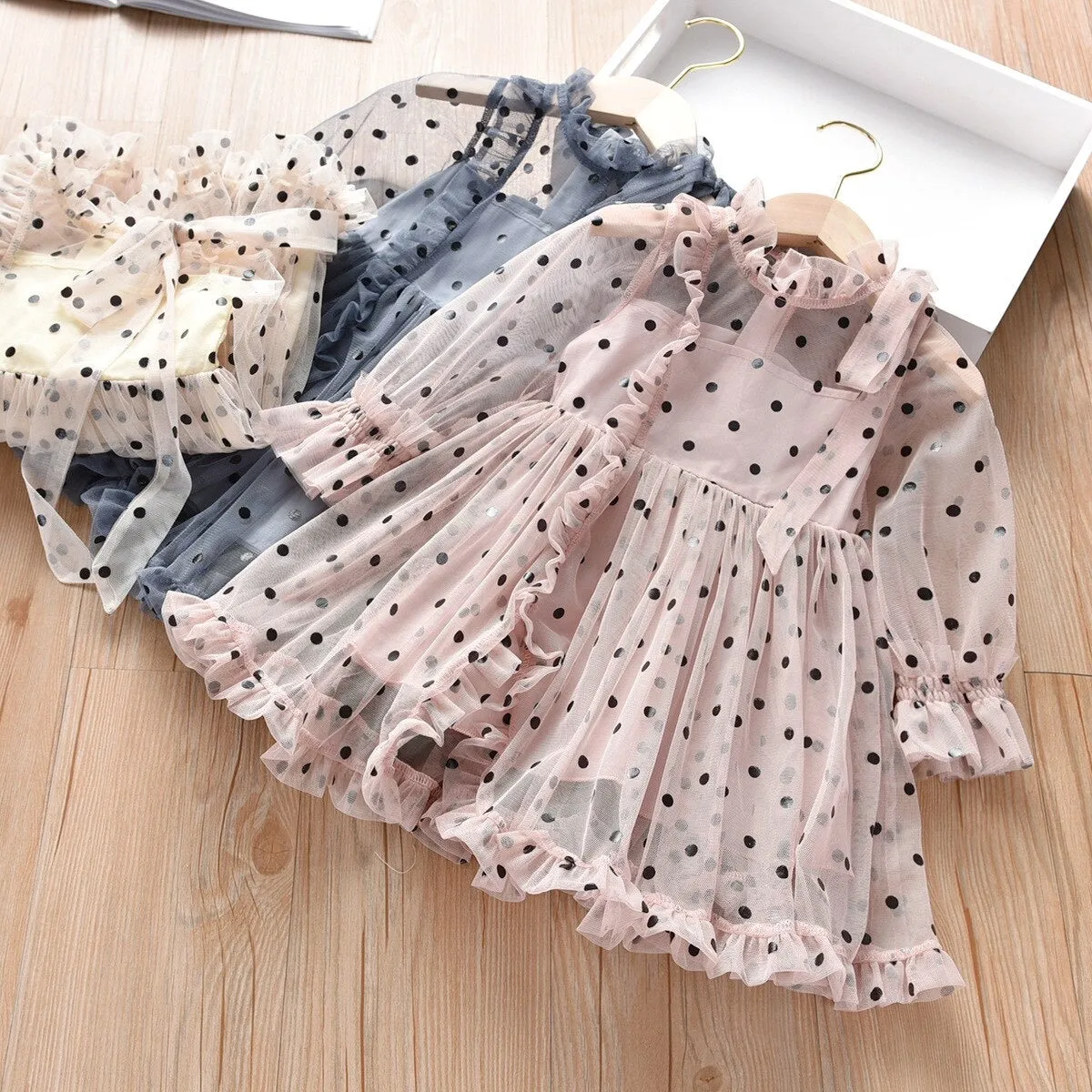 Sheer Polka with shoulder-tie Dress