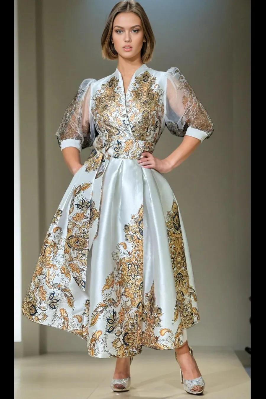 Sheer Puff Sleeve Dress