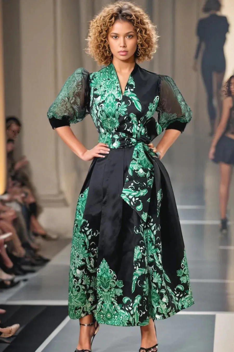 Sheer Puff Sleeve Dress