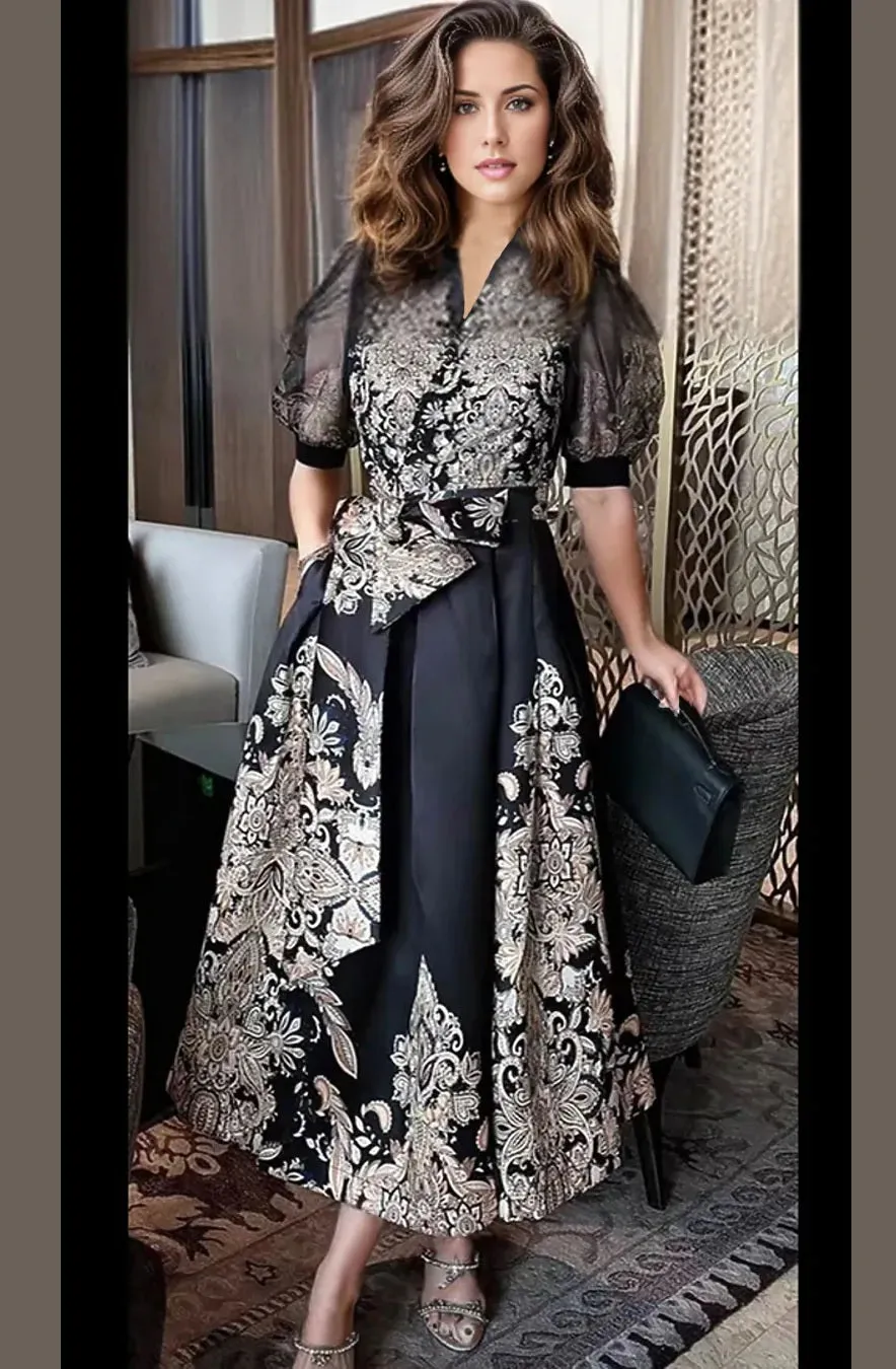 Sheer Puff Sleeve Dress