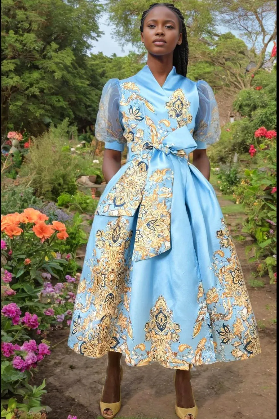 Sheer Puff Sleeve Dress