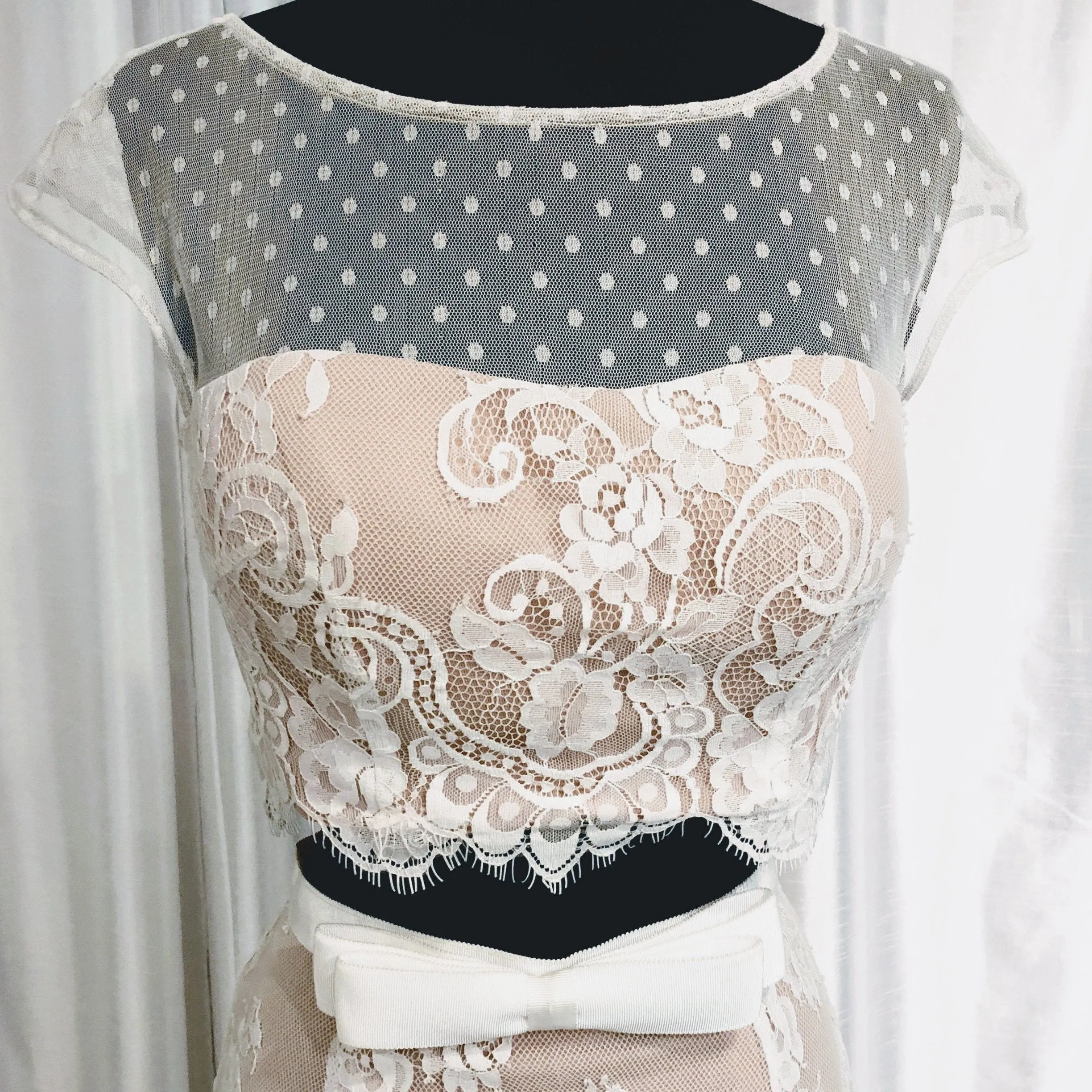SHERRI HILL 50334 Ivory & Nude Lace Illusion Two-Piece Dress Size 6