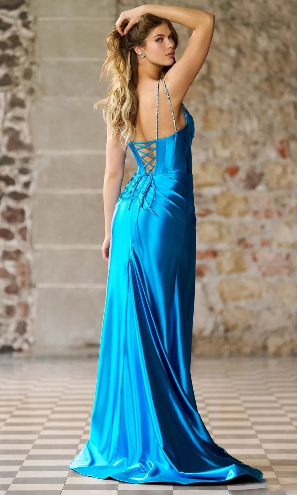 Sherri Hill 56430 - Satin Sheath Gown with Lace-Up Back
