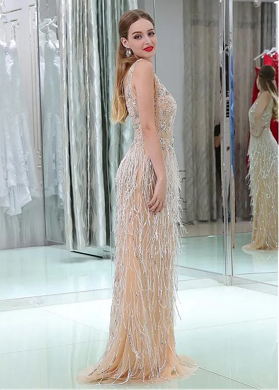 Shining Column Prom Dress With Beadings