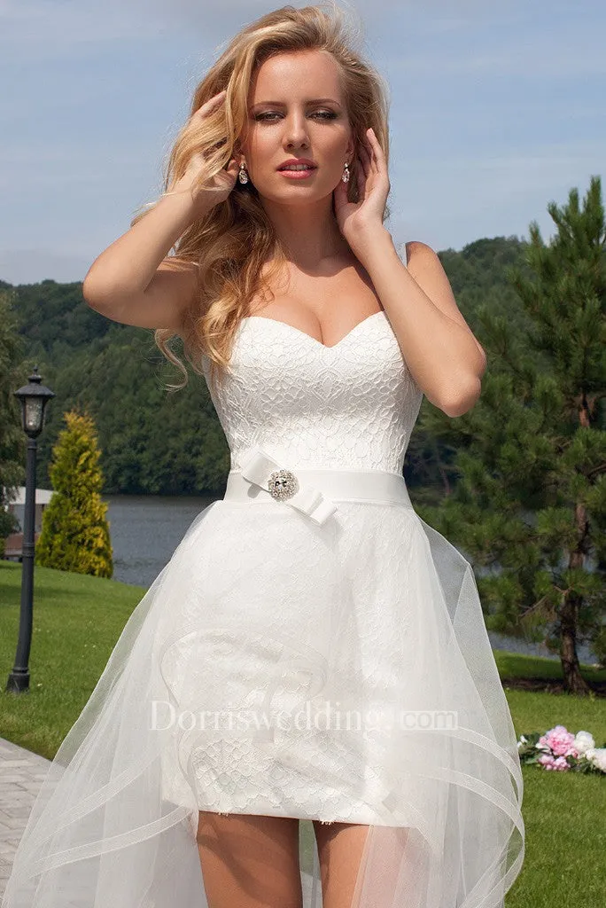 Short Straps Lace Wedding Dress With Corset Back-MK_700186