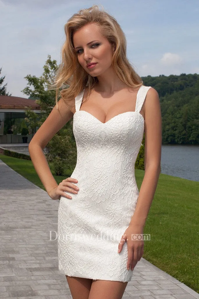 Short Straps Lace Wedding Dress With Corset Back-MK_700186