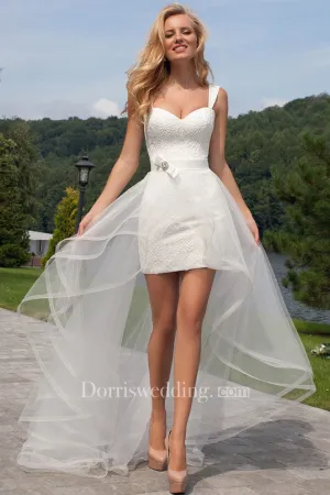 Short Straps Lace Wedding Dress With Corset Back-MK_700186