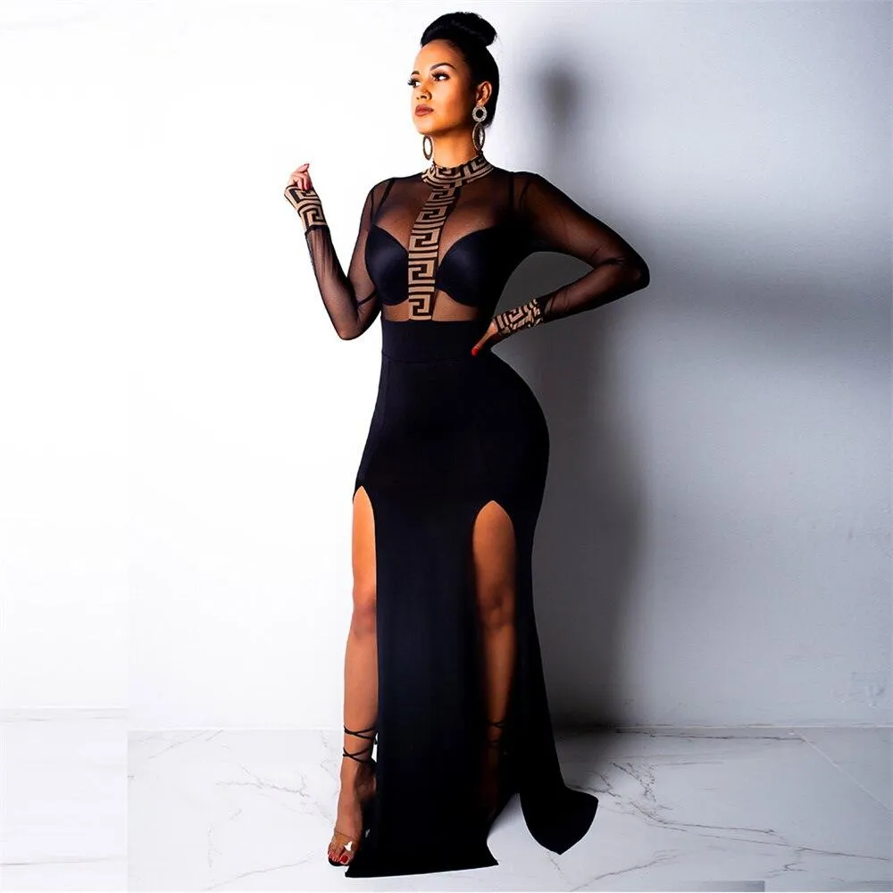 Side Split Skinny Turtleneck Long Sleeve Dress