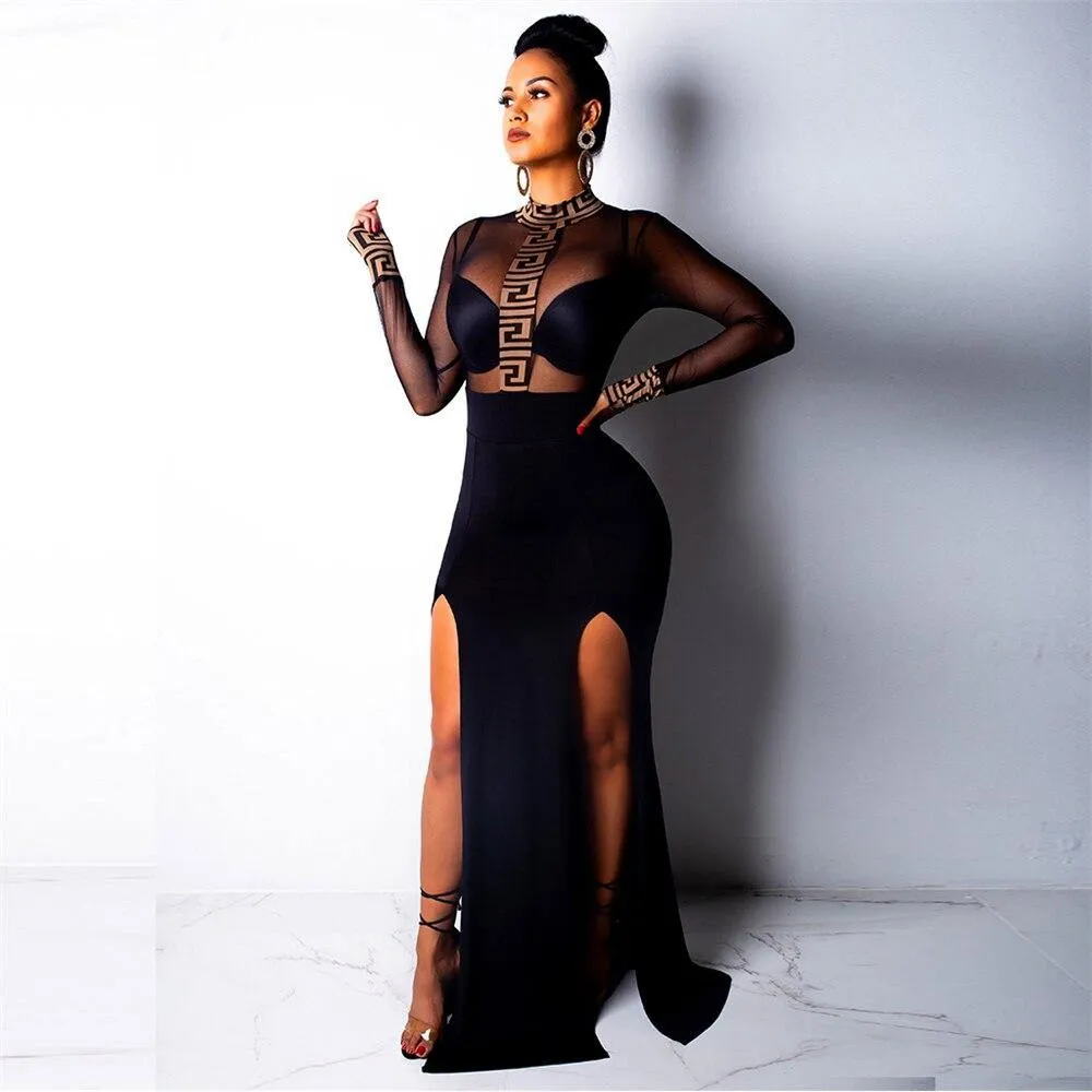 Side Split Skinny Turtleneck Long Sleeve Dress