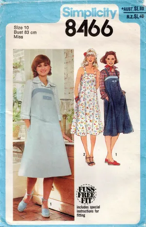 Simplicity 8466 Womens Flared Tent Style Sundress or Jumper Dress 1970s Vintage Sewing Pattern Size 10 or 12
