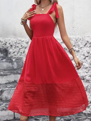 Sleeveless A-line Dress with Tie Straps and Textured Hem