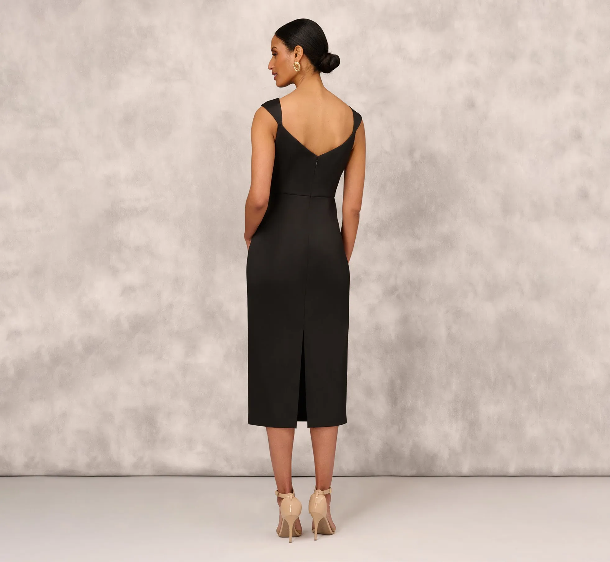Sleeveless Mikado Ankle-Length Dress With Pleated Details In Black